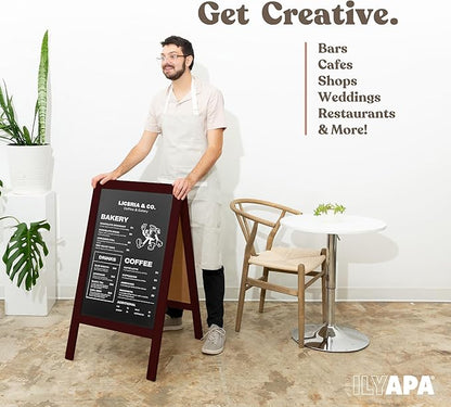 Ilyapa Wooden A-Frame Sign with Eraser & Chalk - 40 x 20 Inches Magnetic Sidewalk Chalkboard – Stained Wood Menu for Restaurant, Business or Wedding