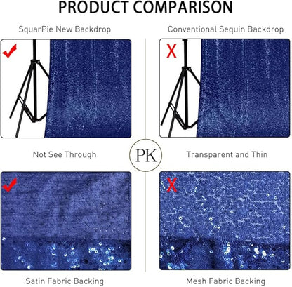 SquarePie Sequin Backdrop Not See Through Thick Background Glitter Curtain for Party 10FT x 10FT Navy Blue