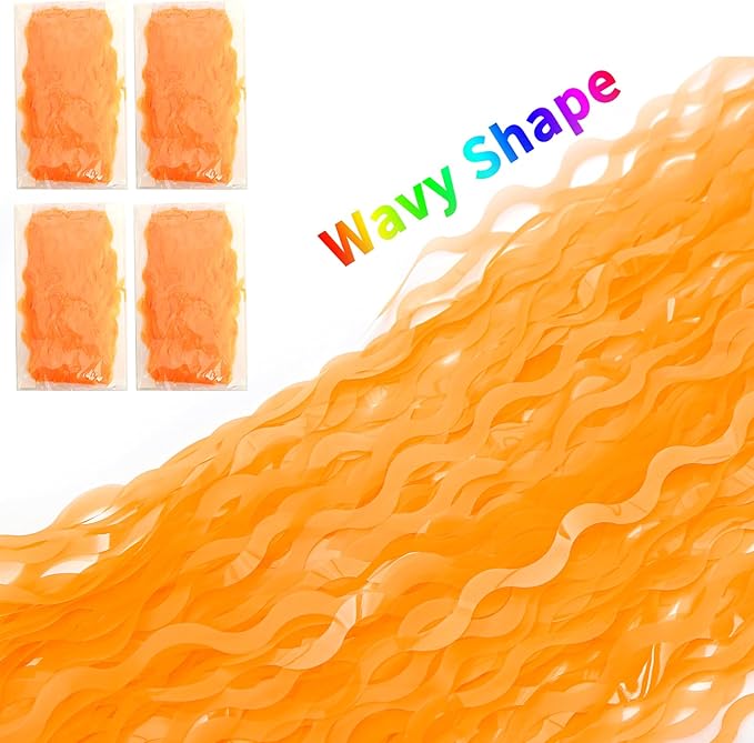 4 Pack Wavy Orange Foil Fringe Curtain Party Decorations - Orange Foil Backdrop Birthday Wedding Halloween Thanksgiving Friendsgiving Fall Party Decorations Supplies