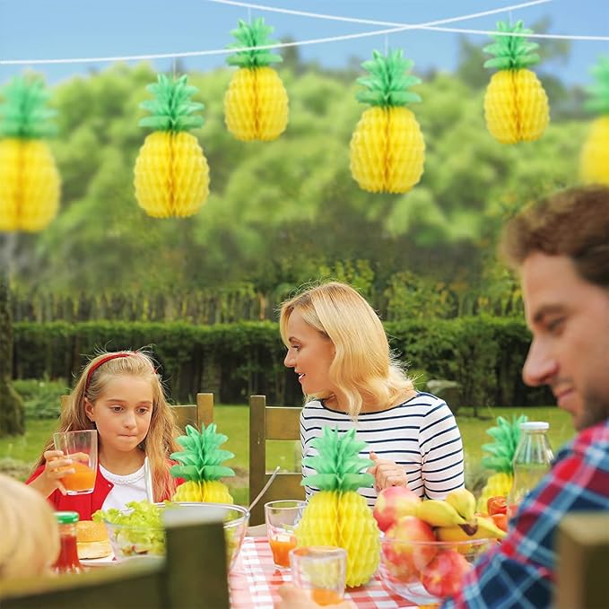 LYART 6 Pcs 14 Inch Pineapple Decorations for Tropical Flamingo Party Summer Hawaiian Luau Party Pineapple Honeycomb Tissue Centerpieces for Tables Hanging Decorations Favors