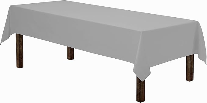 Gee Di Moda Rectangle Tablecloth - 60 x 84 Inch Silver Table Cloth for 5 Foot Rectangle Table - Heavy Duty Washable Fabric - for 5 Ft Buffet Table, Holiday Party, Dinner, Wedding & Baby Shower