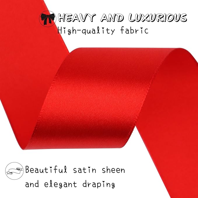 Red Solid Satin Ribbon 1-1/2 Inch 25 Yards Solid Polyester Fabric Ribbon for Gift Wrapping Wedding Christmas Baby Shower Birthday Party Decoration Handmade Immortal Flower Craft
