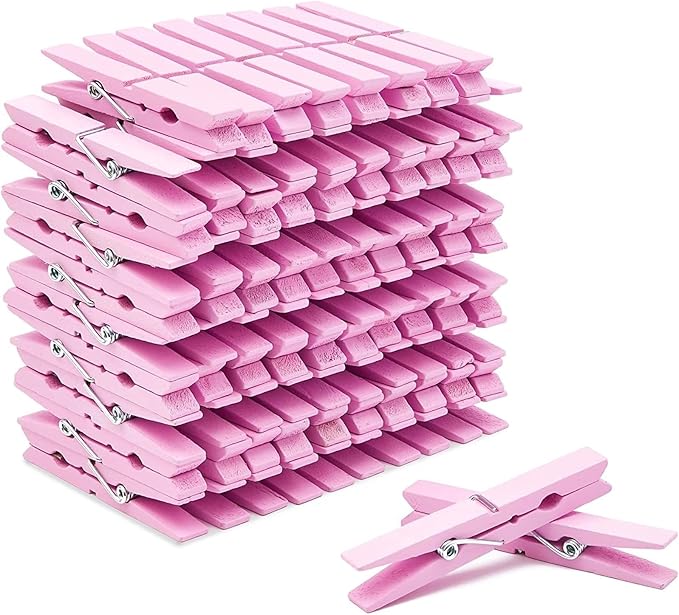 Juvale Wooden Clothespins for Classroom Decor - 100 Pack, Pink, Modern - Laundry Clips, Photo Clips & Craft Clothespins