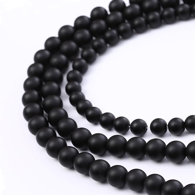 Natural Frosted Black Glass Stone Beads Gemstone Round Crystal Energy Jade Beads Stone Beads for Jewelry Making DIY Bracelet Necklace Jewelry Making 1 Strand 15.5inch 91PCS 4MM