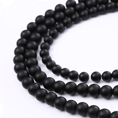 Natural Frosted Black Glass Stone Beads Gemstone Round Crystal Energy Jade Beads Stone Beads for Jewelry Making DIY Bracelet Necklace Jewelry Making 1 Strand 15.5inch 91PCS 4MM