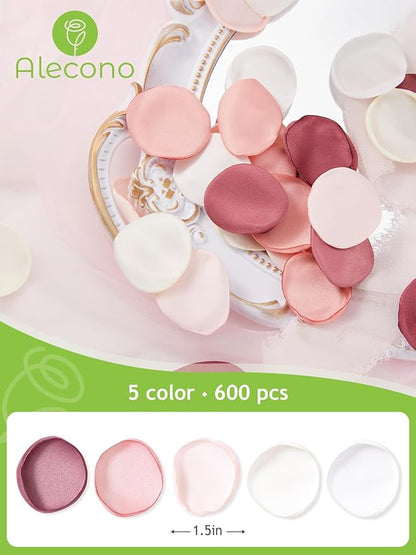 Alecono 𝟲𝟬𝟬𝙋𝙘𝙨 Silk Rose Petals, Pink Petals for Wedding Proposal Flower Girl Baket, Fake Rose Petals for Night Table Decoration