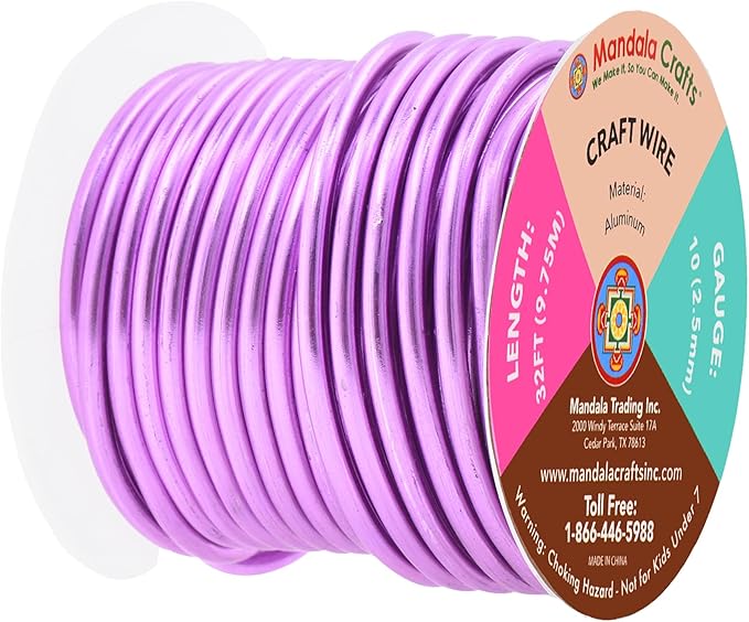 Mandala Crafts 10 Gauge Anodized Aluminum Craft Wire for Jewelry Making - 32 FT Colored Flexible Violet Wire - Bendable for Bonsai Armature Crafting Sculpting