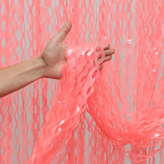 Wavy 4 Pack Watermelon Red Foil Curtain Backdrop - 3.3X.6.6ft Metallic Tinsel Foil Fringe Curtains Photo Booth Props for Birthday Wedding Engagement Holiday Celebration Party Decorations