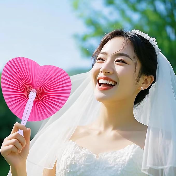 12 Packs Decorative Paper Folding Hand Fans Handheld,Silver Heart Foldable Wedding Fans Chinese and Japanese Fans Bulk for Bridal Guest Church Party Favors Dancing Birthday DIY