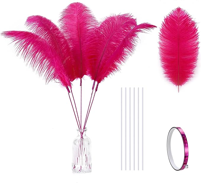 Holmgren Hot Pink Ostrich Feathers - 20pcs Making Kit 22 Inch Ostrich Feathers Bulk for Vase, Floral Arrangement, Home Wedding Party Centerpieces and Easter Gatsbi Decorations
