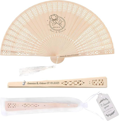 10 PCS Custom Fans Personalized Folding Fans for Line Dancing Wooden Hand Fan Wedding Favors Bulk Fans for Guests Party Event Use (Style10)