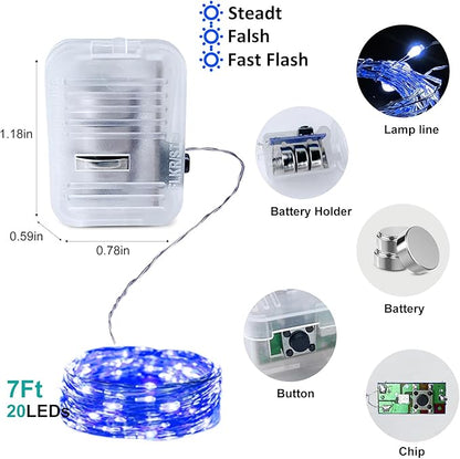Blue Led Fairy Lights Battery Operated, 12 Pack LED Mini String Lights, 7FT 20LED Silver Wire Firefly Starry Moon Lights for DIY Fairy String Light for Gender Reveal Party Wedding Christmas Decor