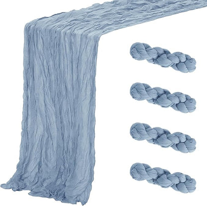 Aktor 4 Pack Dusty Blue Table Runner Boho Cheesecloth Table Runner Semi Sheer Gauze Fabric Runners for Wedding Birthday Baby Shower Party Boho Table Decoration（Dusty Blue）