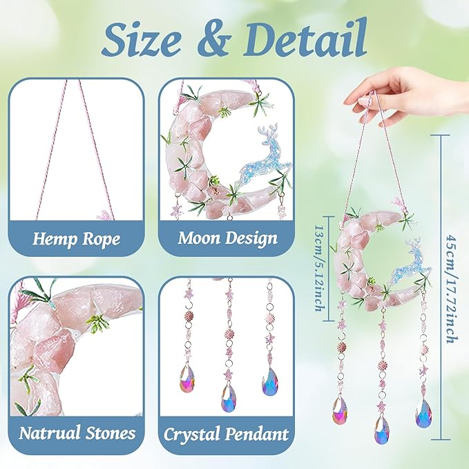 TUOKING Crystal Suncatchers for Window Green Deer Pink Dreamy Crystal Natural Stone Sun Catchers Rainbow Maker Ornament Gift Home Garden Decoration