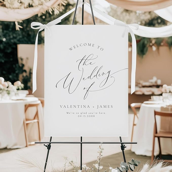 Personalized Wedding Welcome Sign, Elegant Minimalist Wedding Sign Signage 12" X 18" (Small), 27" (Medium), 36" (Large), Plastic, Modern, Pole Mount, Weather