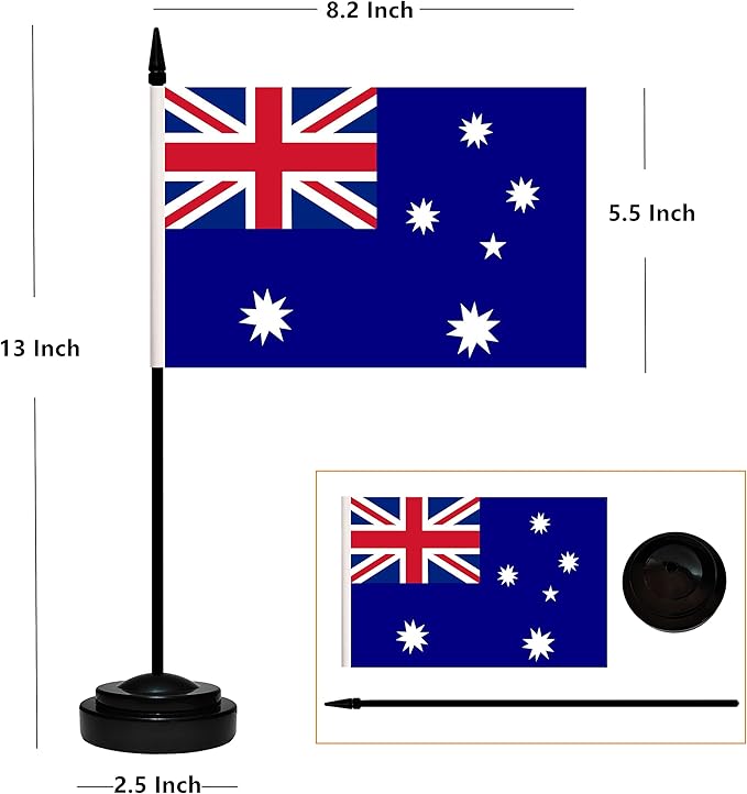 12 Pack Australia Desk Flags Set, Australian Small Mini Table Office Flags with 12" Solid Black Pole, 8.2 x 5.5 Inches, Home and Office Decoration, Festival Celebrations