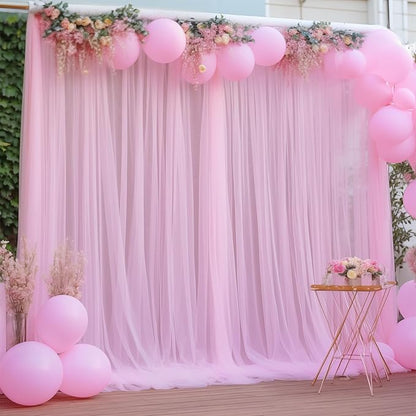 20x10 Pink Tulle Backdrop Curtains for Parties, Sheer Backdrop Curtain Wedding Photo Background Drapes for Baby Shower Photography Birthday Party