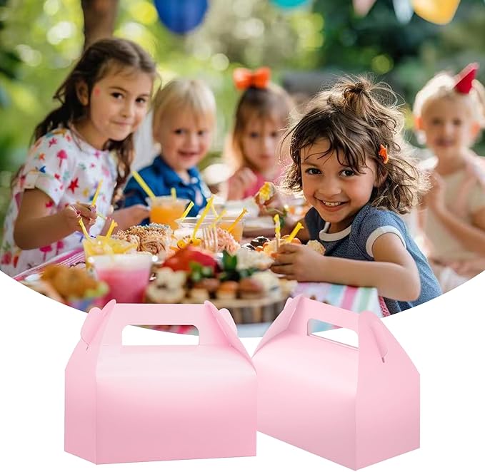 UnicoPak 30 Pack Pink Gable Treat Boxes, Party Favor Boxes, Candy Gift Boxes for Snacks, Candy, Toys, Birthday Party, Wedding, Halloween, Christmas – 6.5x3.5x3.5 Inches