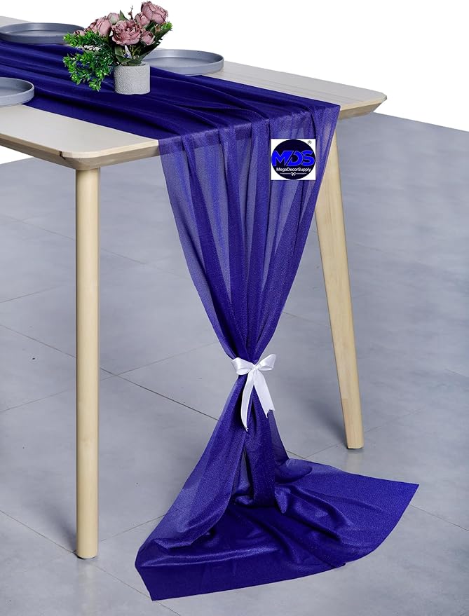 MDS Halloween Chiffon Table Runner - 25 Pack, 29 x 170 Inches, 14ft Each - Sheer Spooky Table Runners for Haunted House Parties, Trick-or-Treat Tables, Witchy Décor, Wedding & Events - Royal Blue