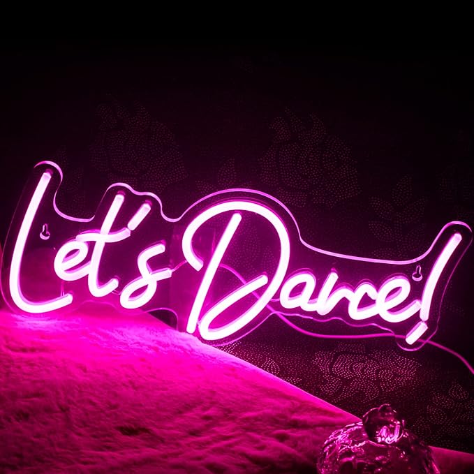 Wanxing Let's Danced Neon Signs Let's Dance Neon Light Up Sign Pink Led Word Light Sign Neon Sign Wedding for Dancing Party,Bar Accessories,Valentines' Day,Birthday Party