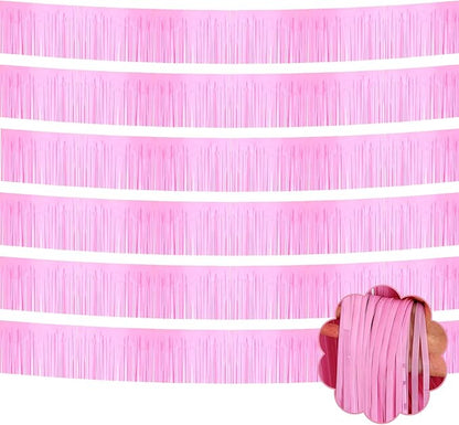 6 Pack 10 Feet Foil Fringe Garland Metallic Tinsel Streamers Banner Wall Hanging Backdrop Banner for Parade Floats, Thanksgiving, Christmas, Birthday, Halloween Party Decorations(Macaron Pink)