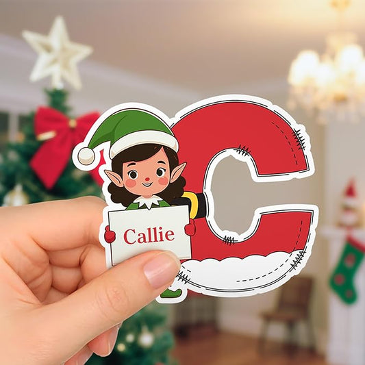 Personalized Christmas Stickers, Custom Name & Elf Waterproof Christmas Gift Tags for Gift Box Holiday Decorations, Stockings, Party Favors