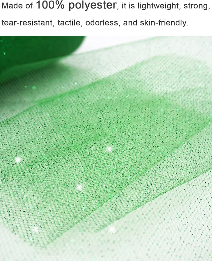 Glitter Tulle Fabric Rolls, 6 Inch 50 Yards (150ft) Sparkling Spool Ribbon Sequin Netting for Tutu Skirt Gift Wrapping Wedding Party Decoration (Emerald Green)