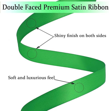 Green Satin Ribbon Double Faced Satin 1/2 inch x 55 Yards Polyester Ribbon for Gift Wrapping Crafts Wedding Decoration Bows Ornaments Party Bouquet Floral Arrangement