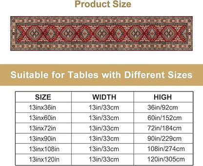 Boho Floral Vintage Table Runner, Red Grey Retro Flower Rustic Country Farmhouse Abstract Pattern for Home Kitchen Table Decor Dining Coffee Room Party Decor 13x120in