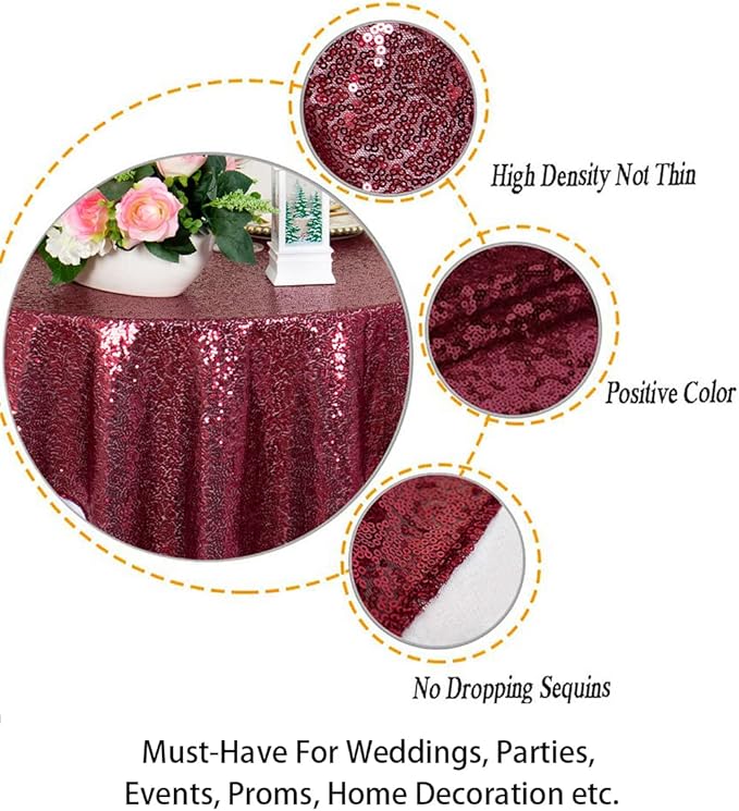 ShinyBeauty Sequin Tablecloth Burgundy Sequin Table Overlay Glitter Table Cover for Dinning Table Sequin Table Linen for Party Event Decoration Square Tablecloth 54x54 Maroon Birthday Tablecloth