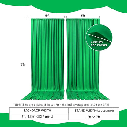 2 Panels Green Backdrop Curtain, 10 x 7 Feet Background Curtains for Parties, Weddings, Baby Showers, Bachelorette Halloween, Christmas Birthday Party Photoshoot Backdrop Curtains Decorations