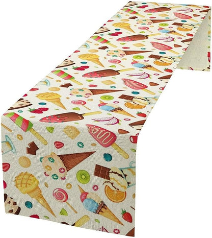 Ice Cream Table Runner, Fruit Ice Popsicles Cold Summer Desserts Seasonal Dinner Runner for Party Holiday Home Kitchen Dining Table Decor 13"x60"