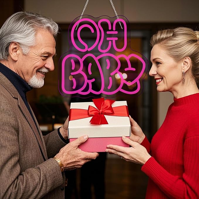 Oh Baby Neon Sign for Wall Decor,Dimmable Neon Lights gifts for Lover Baby Birthday Wedding Party Kids Bedroom Valentine's Day Gender Reveal Size:12.6 * 11.61In(Rose red)