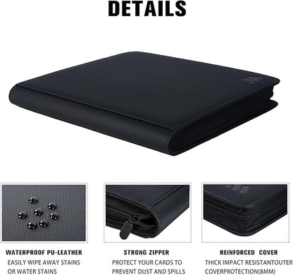 Premium 1000+ Pockets Card Binder,16 Pockets Trading Card Binder Ringless Side Loading Trading Card Album Folder for TCG -Black