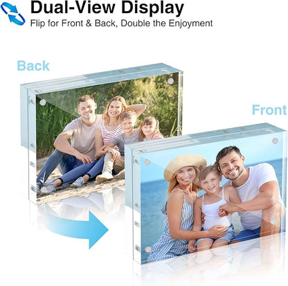 HOUSE DAY Acrylic Picture Frames 5x7, 3 Pack Magnetic 5x7 Picture Frame, Double Sided Clear 5 x 7 Photo Frame with Microfiber Cloth, Frameless FreeStanding 5x7 Frame Gift for Desktop Display
