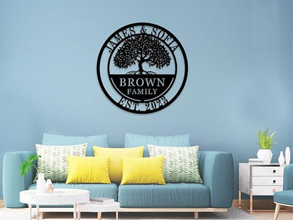 Custom Tree of Life with Roots Family Name Sign, Personalized Metal Sign