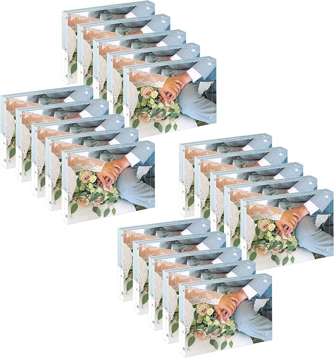 Acrylic Picture Frame 2.5 x 3.5 Clear Acrylic Business Card Frame Double Sided Frameless Magnetic Photo Frames Block Desktop Display Stand for School Office Home Decoration 20mm Thick