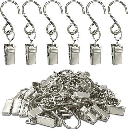 Stainless Steel S Hooks Curtain Clips, 50 Pack Hanging Party Lights Clips, Hangers Gutter Photo, Art Craft Display, 2.4 Inch Long, Silver