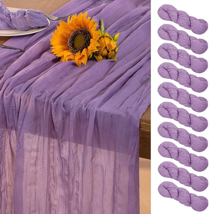 Lavender Purple Cheesecloth Table Runner 10 Pack Fall Table Runners Boho Gauze 120 Inches Cheese Cloth Fall Table Decorations for Thanksgiving Wedding Bridal Baby Shower Birthday Garden Party