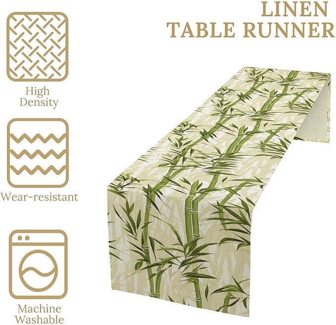 Bamboo Table Runner,Green Plant Leaf Pattern Table Cloth Kitchen Dining Table Home Party Decoration 13x36 Inch
