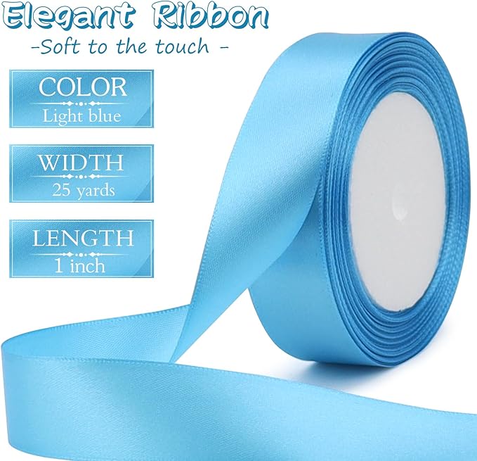 Light Blue Solid Satin Ribbon 1 Inch 25 Yards Solid Polyester Fabric Ribbon for Gift Wrapping Wedding Christmas Baby Shower Birthday Party Decoration Handmade Immortal Flower Craft