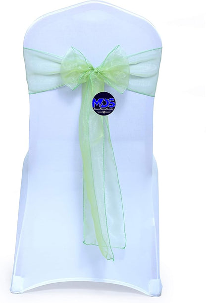 MDS Pack of 150 PCS Organza Chair Sashes Wider Dining Chair Bows Ribbon Tie Back for Wedding Party Birthday Bridal Shower Reception Event Banquet Home Chair Cover Decoration - Apple Green