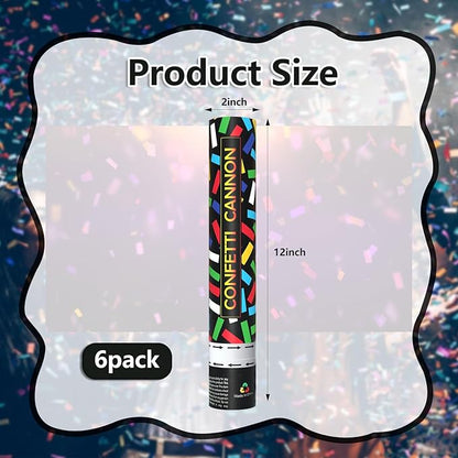 6 Pack Colorful Confetti Poppers, 12 Inch Biodegradable Confetti Cannon Party Poppers Shooters for Birthday, Wedding, Graduation, Anniversary, Parties