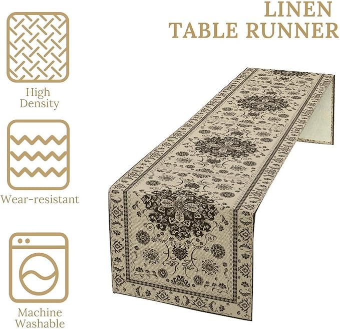 Boho Vintage Elegant Table Runner Farmhouse for Home Farmhouse Kitchen Table Dining Coffee Room Garden Party Wedding Decor 13x108in