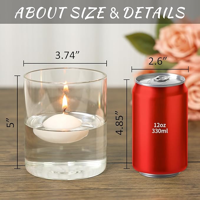 Glass Cylinder Vase Set of 6 for Centerpieces, 5 Inch Short Clear Flower Vases Bulk, Glass Hurricane Candle Holder for Table, Floating Candle Vases for Wedding Home Décor