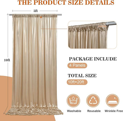20x10ft Thick Champagne Glitter Backdrop Curtain Panels for Parties, Wrinkle Free Sequin Sparking Photo Backdrop Drapes, 4 Panels 5x10ft Shimmer Back Drop Cloth for Wedding Birthday Photography