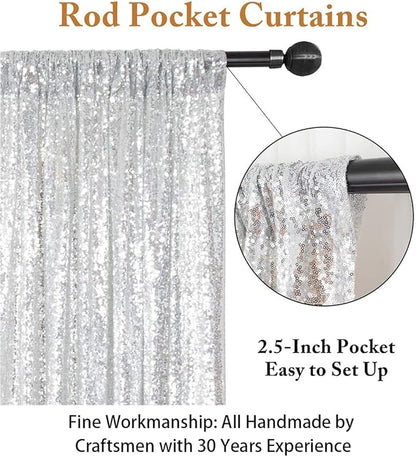 ShinyBeauty Sparkling Sequin Photo Backdrop 7x7 Feet - Silver Glitter Polyester Fabric for Baby Showers, Birthdays, Photoshoots, Wall Decor (Professional Studio & Party Decoration)