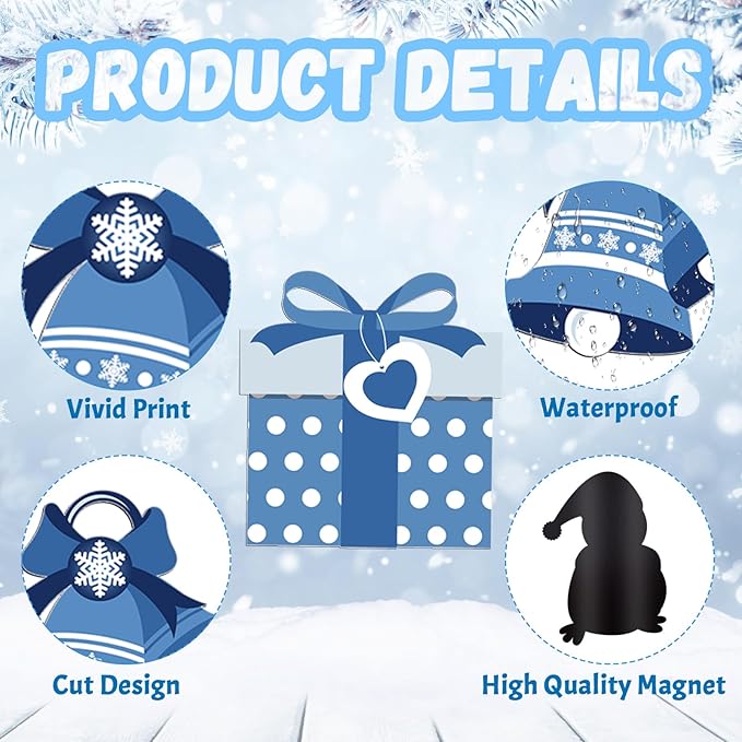 Xuhal 25 Pcs Christmas Magnets Decoration Winter Blue Gnome Snowman Snowflake Refrigerator Magnets Decorative Fridge Magnetic Stickers for Christmas Mailbox Car Metal Garage Door Decoration