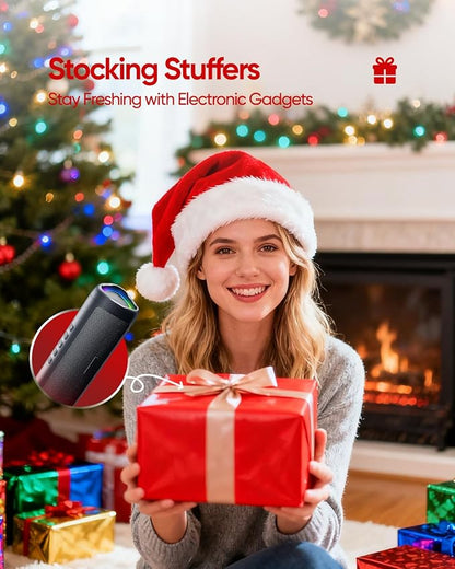 Bluetooth Speaker with HD Sound, Portable Wireless, IPX5 Waterproof, Up to 20H Playtime, TWS Pairing, BT5.3, for Home/Party/Outdoor/Beach, Stocking Stuffers, White Elephant Gifts for Adults (Black)