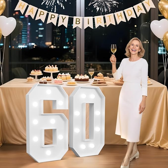 3FT Marquee Numbers 60, Happy 60th Birthday Decorations for Women Men, Large 60 Light up Numbers for Him Her 60 Years Old Birthday Party Supplies, 60th Anniversary Party Decor